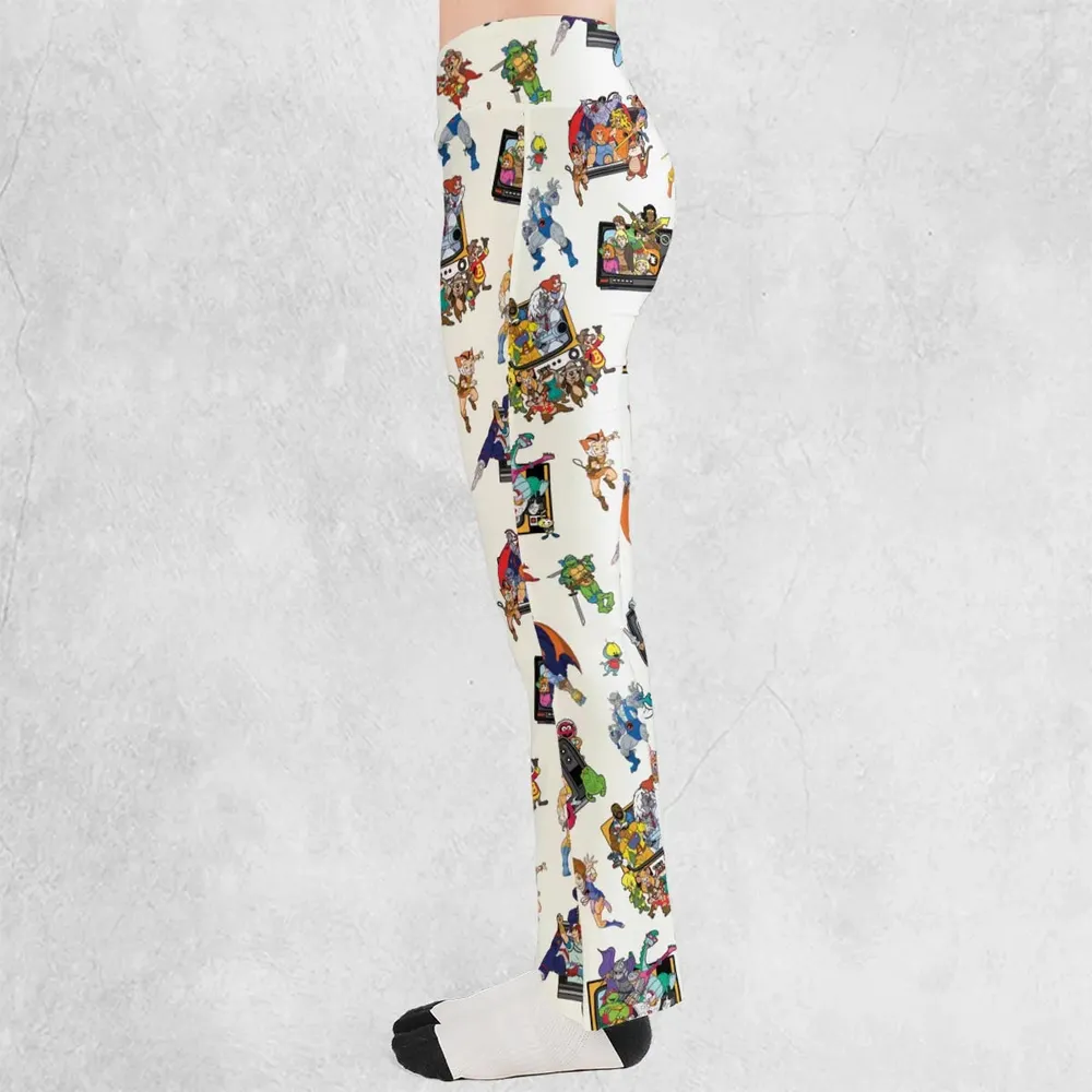 80s Famous Cartoon Characters Pattern Flare Leggings - 3