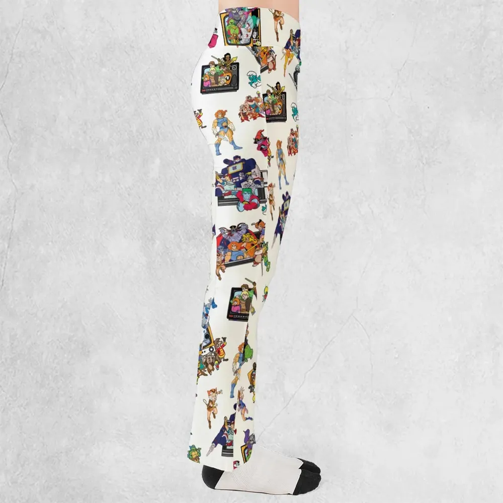 80s Famous Cartoon Characters Pattern Flare Leggings - 2