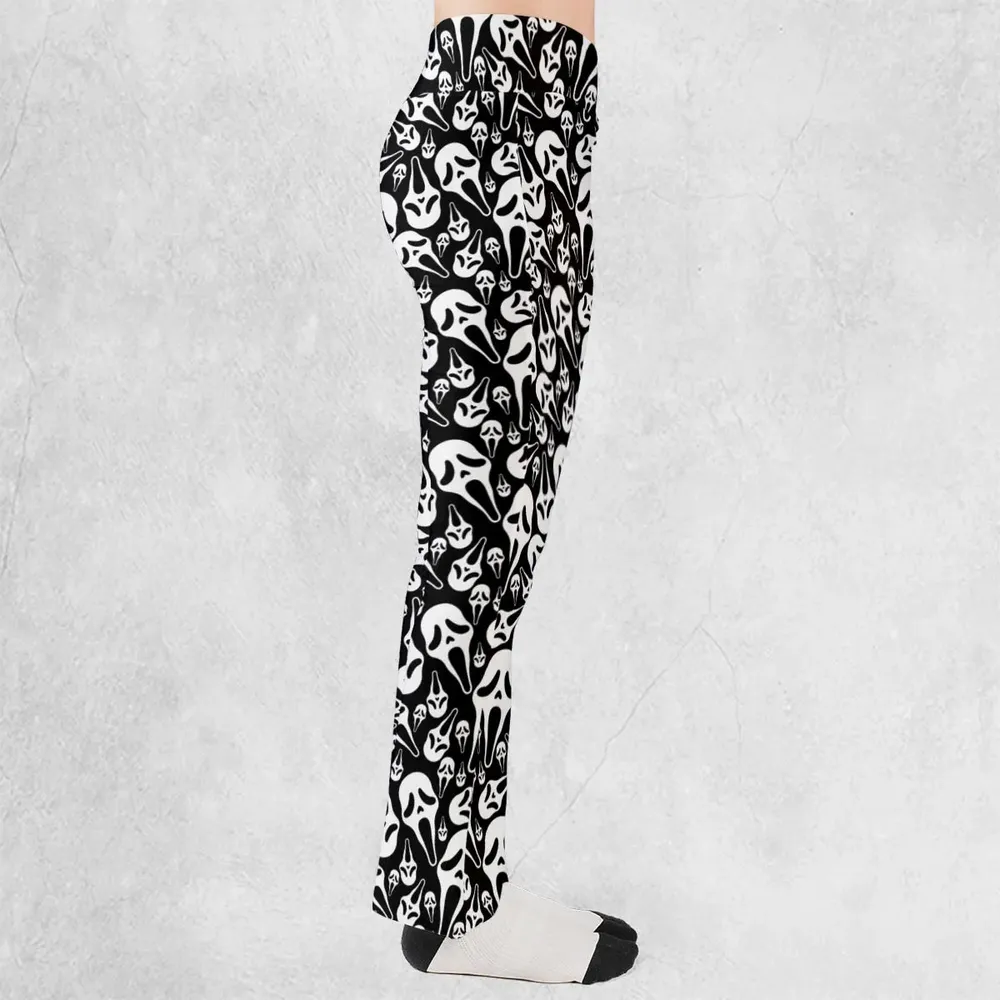 Ghostface Horror Movie Pattern Halloween Flare Leggings - 2