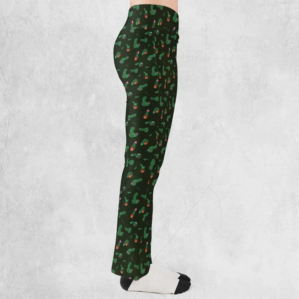 Funny Plants Pattern Flare Leggings - 2