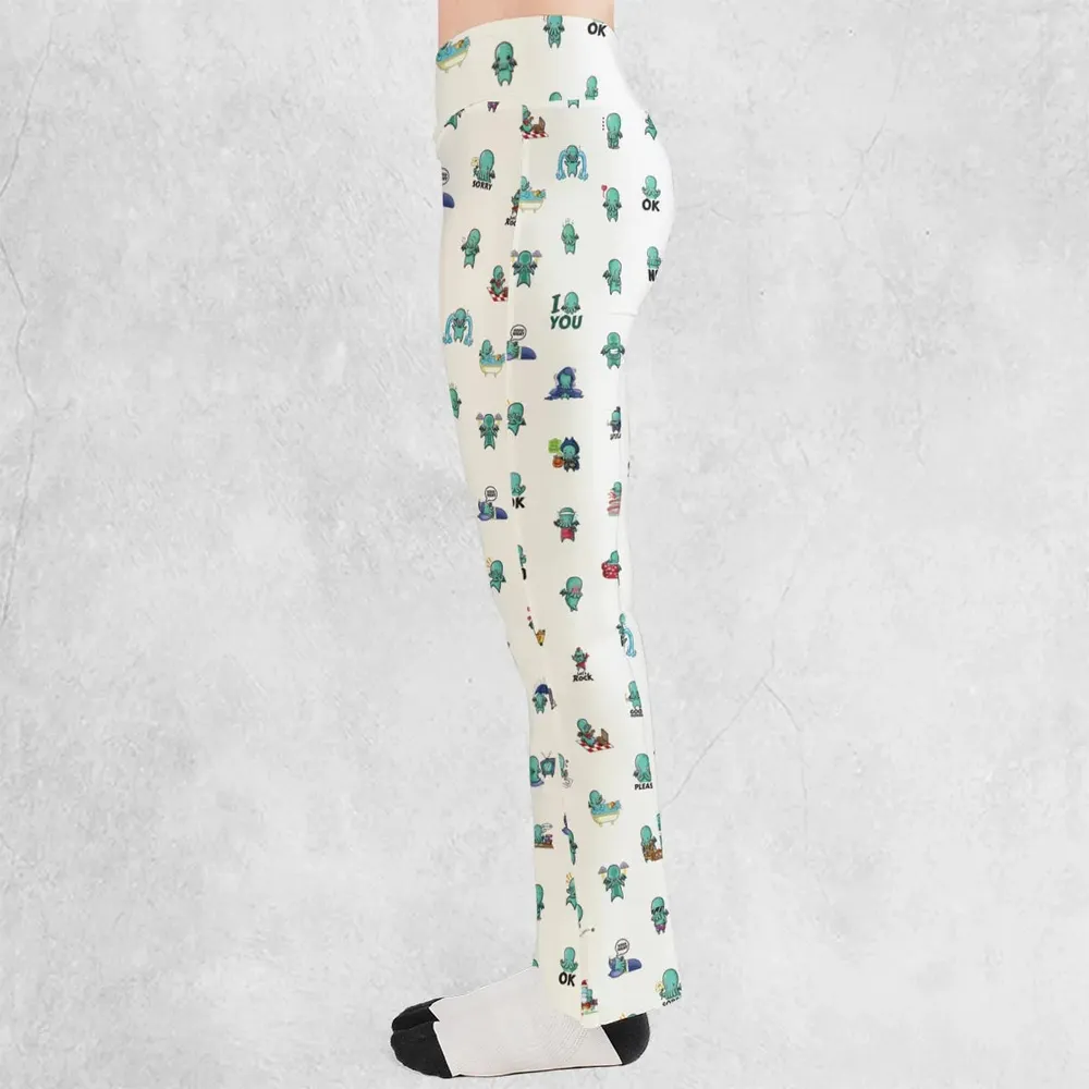 Kawai Cthulhu Pattern Flare Leggings - 3