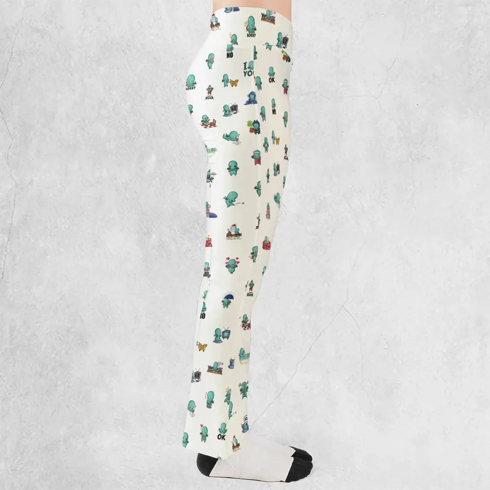 Kawai Cthulhu Pattern Flare Leggings - 2
