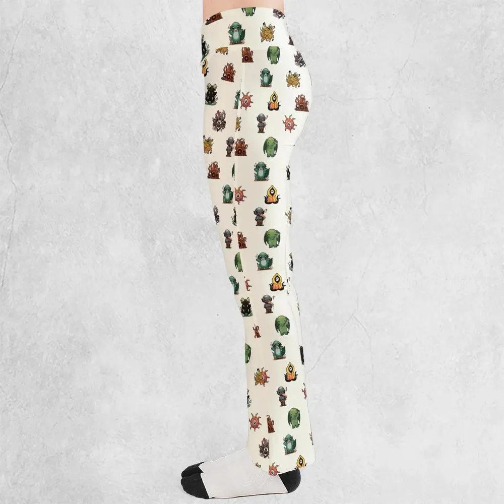 Lovecraft Demons Cute H.P. Lovecraft Monsters Pattern Flare Leggings - 3