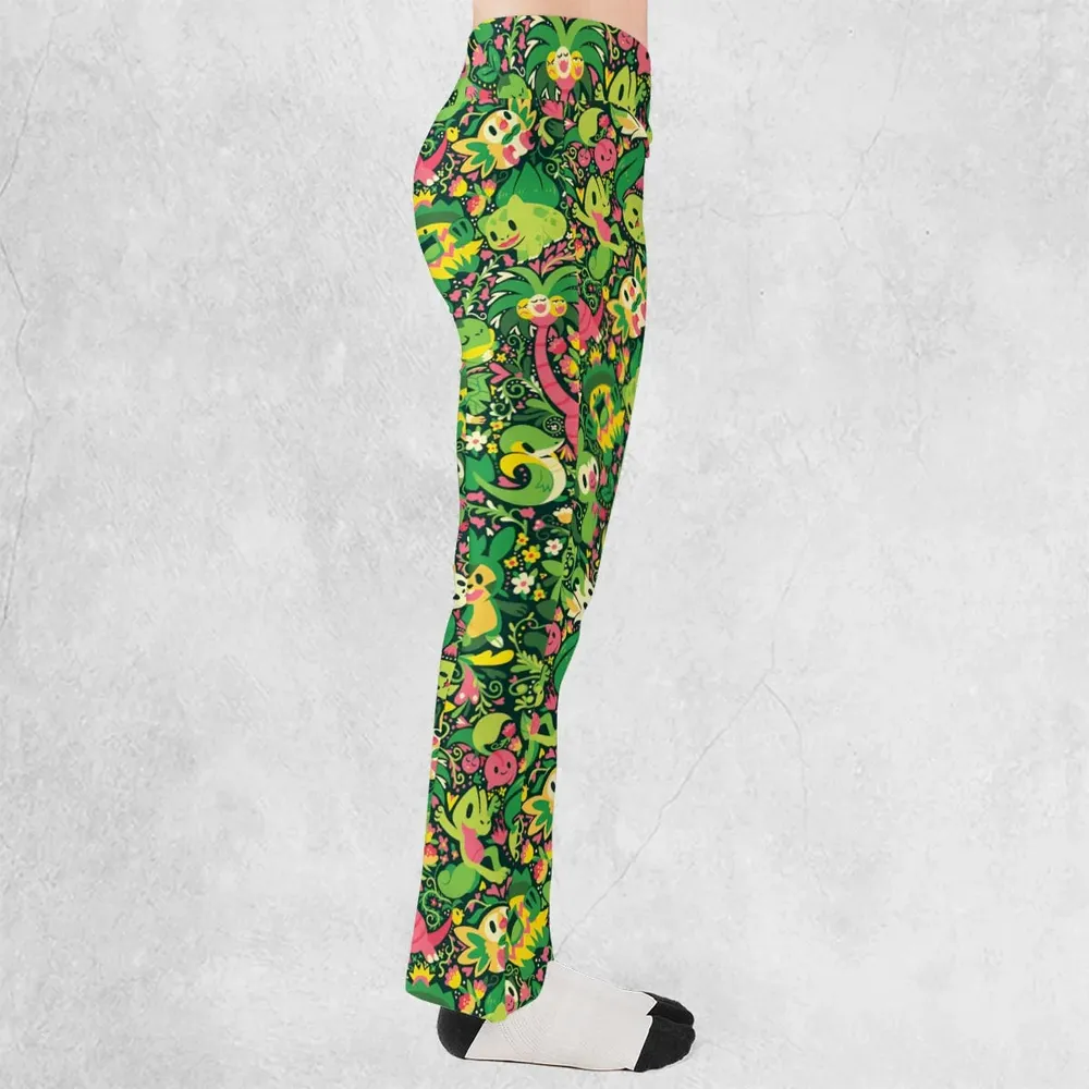 Grass Type Pokemon Pattern Flare Leggings - 2