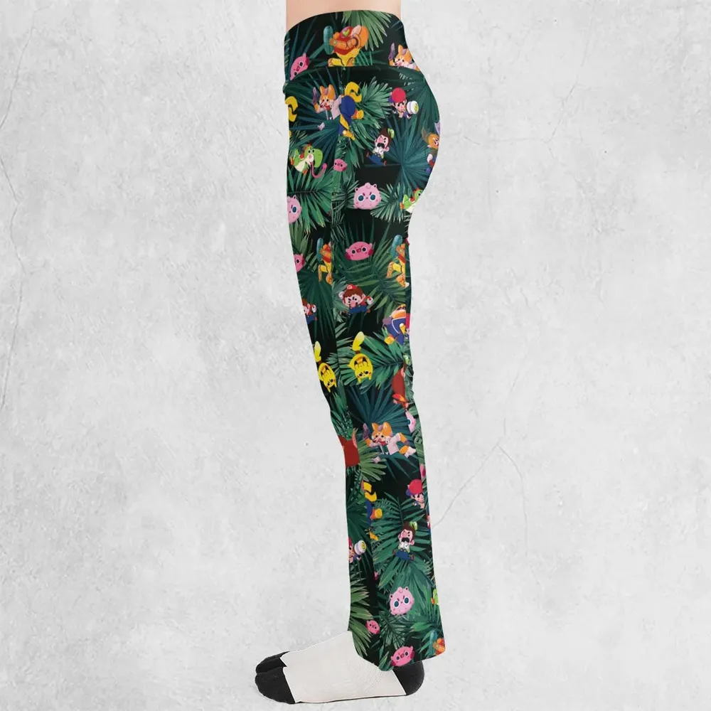 Video Game Characters Pattern Flare Leggings - 3