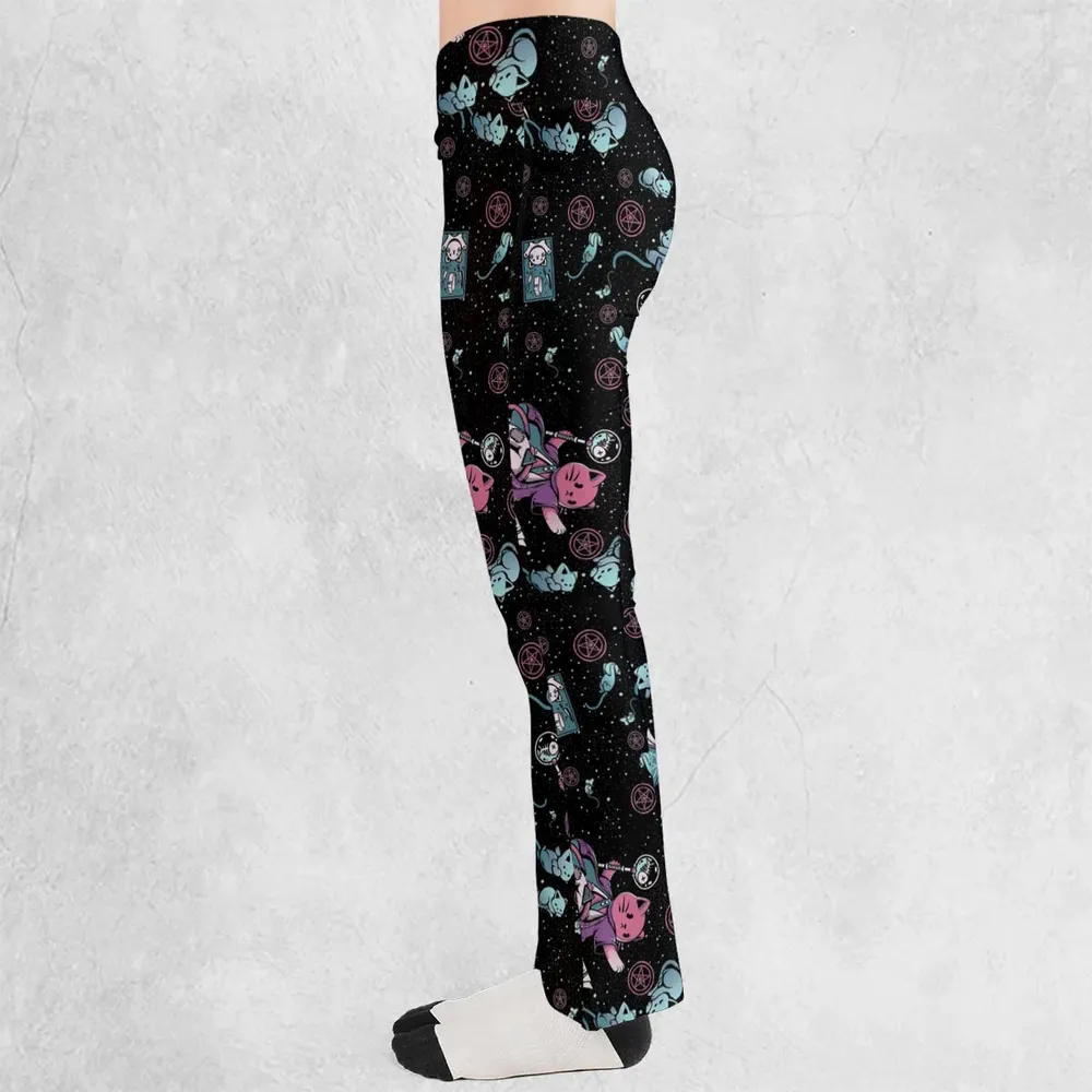 Necromancer Cat Pattern Flare Leggings - 3
