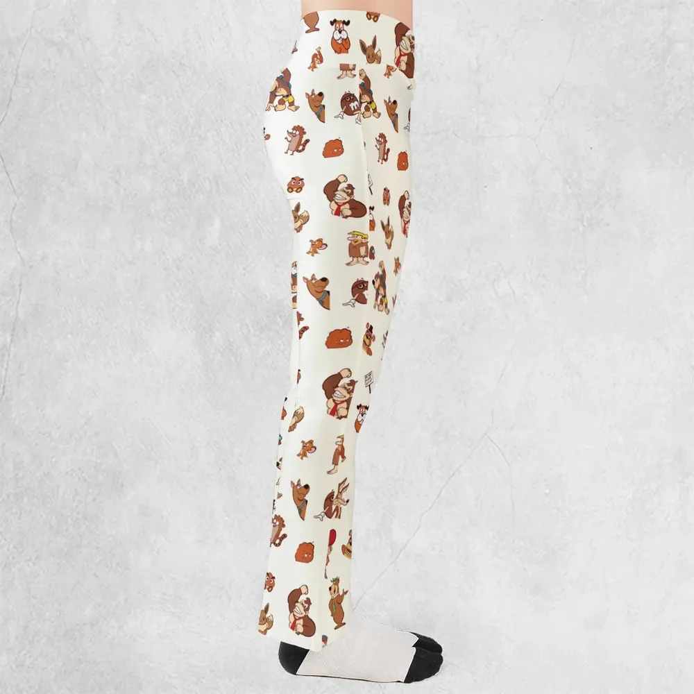 Famous Cartoon Characters in Brown Flare Leggings - 2