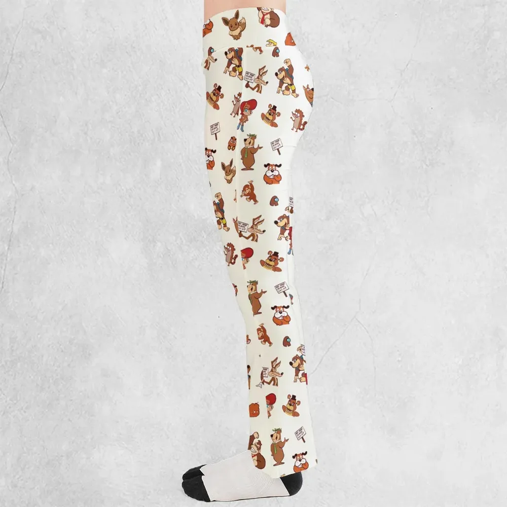 Famous Cartoon Characters in Brown Flare Leggings - 3