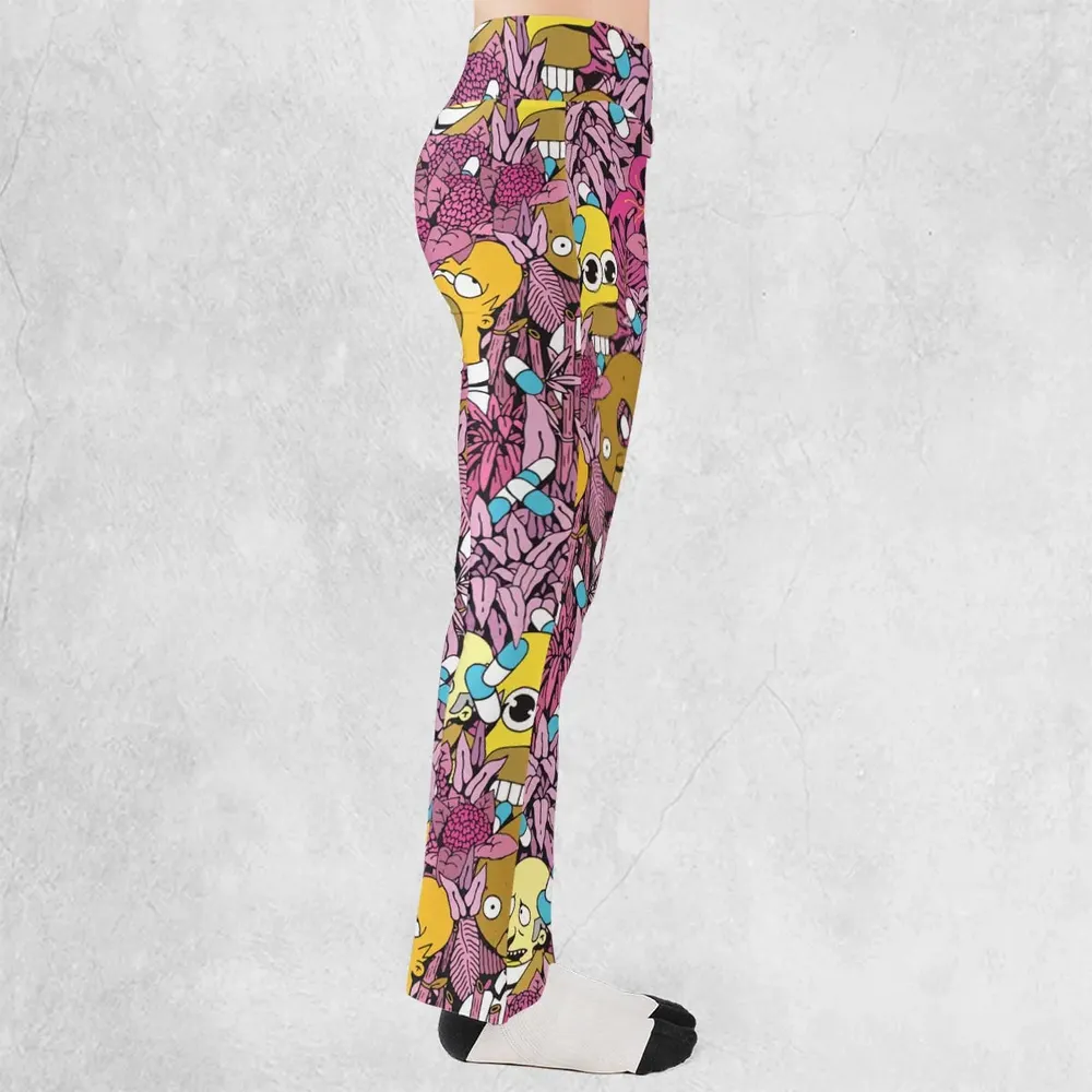 Homer Simpson In Flower Bush The Simpsons Flare Leggings - 2