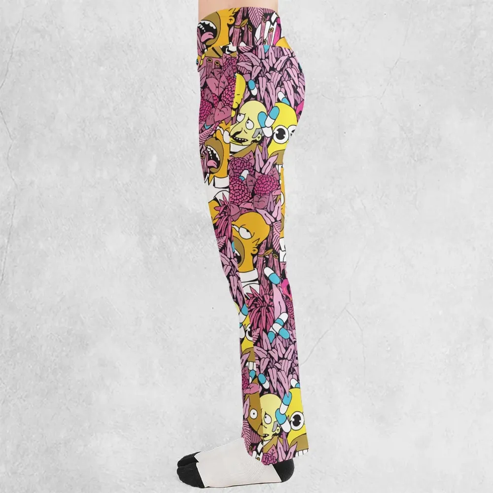Homer Simpson In Flower Bush The Simpsons Flare Leggings - 3