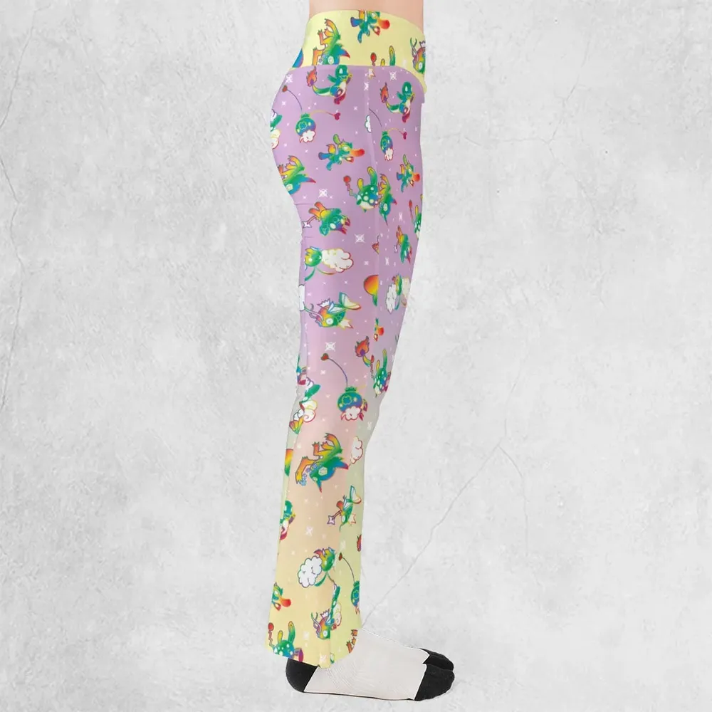 Rainbow Pokemon Pattern Flare Leggings - 2