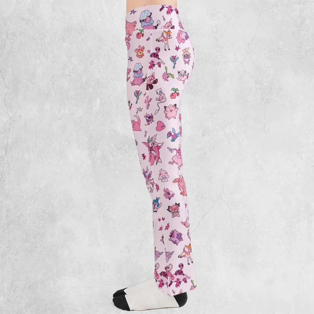 Team Pink Pokemon Pattern Flare Leggings - 3