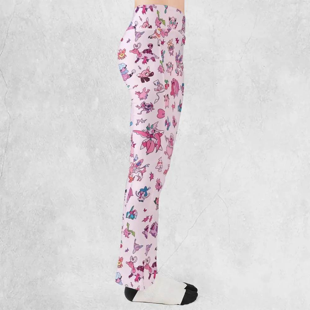 Team Pink Pokemon Pattern Flare Leggings - 2