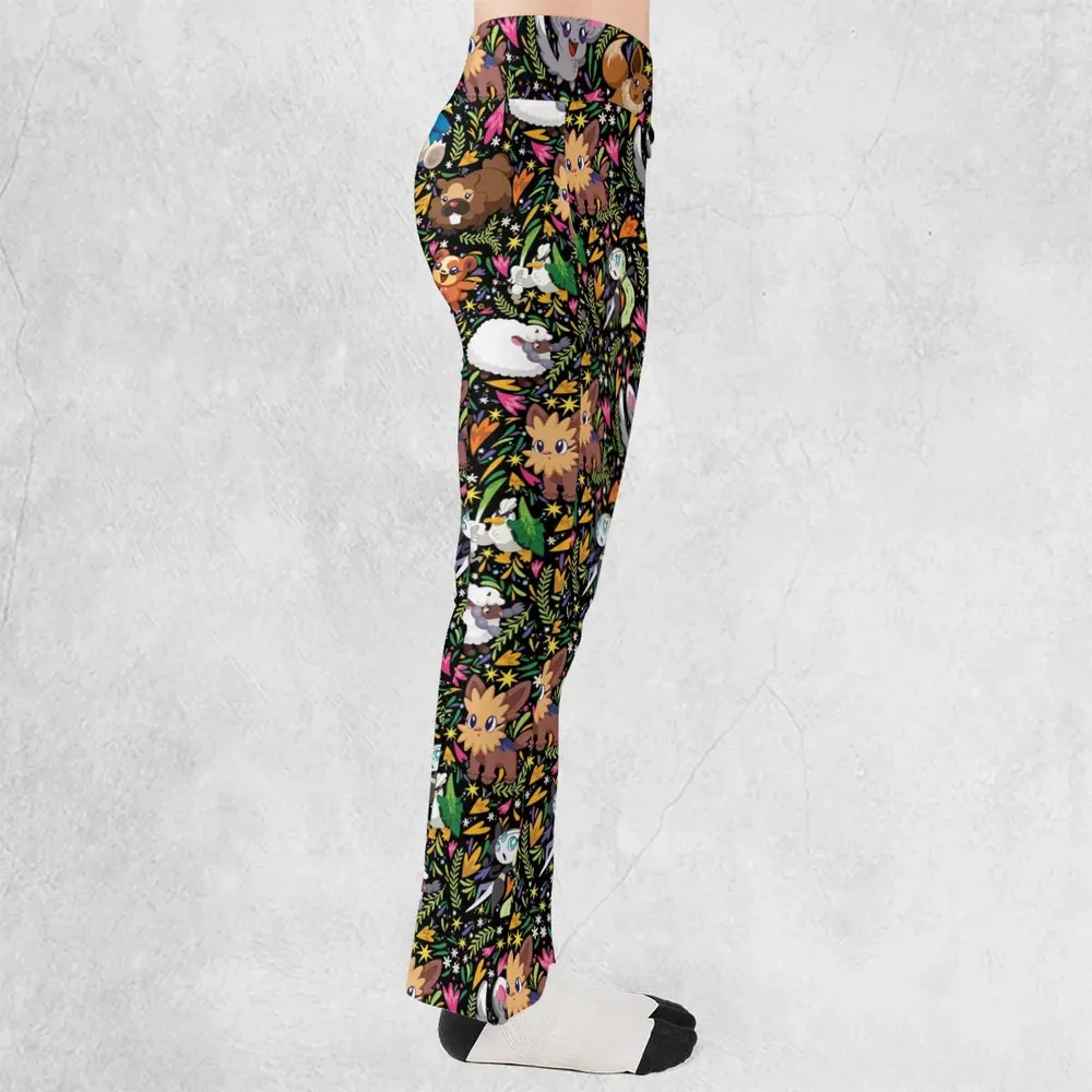 Floral Snorlax Bidoof Eevee Meloetta Pokemon Flare Leggings - 2