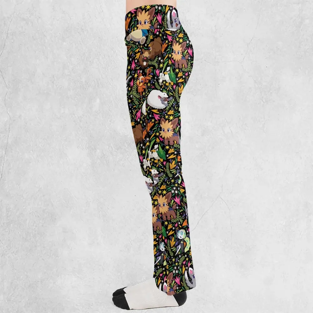 Floral Snorlax Bidoof Eevee Meloetta Pokemon Flare Leggings - 3
