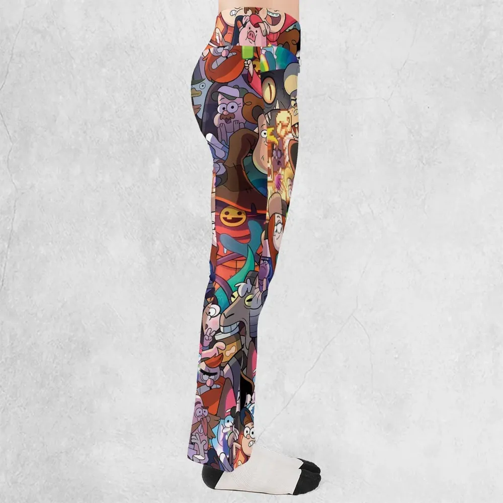 Gravity Falls Characters Pattern Flare Leggings - 2