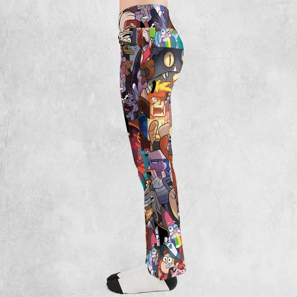 Gravity Falls Characters Pattern Flare Leggings - 3