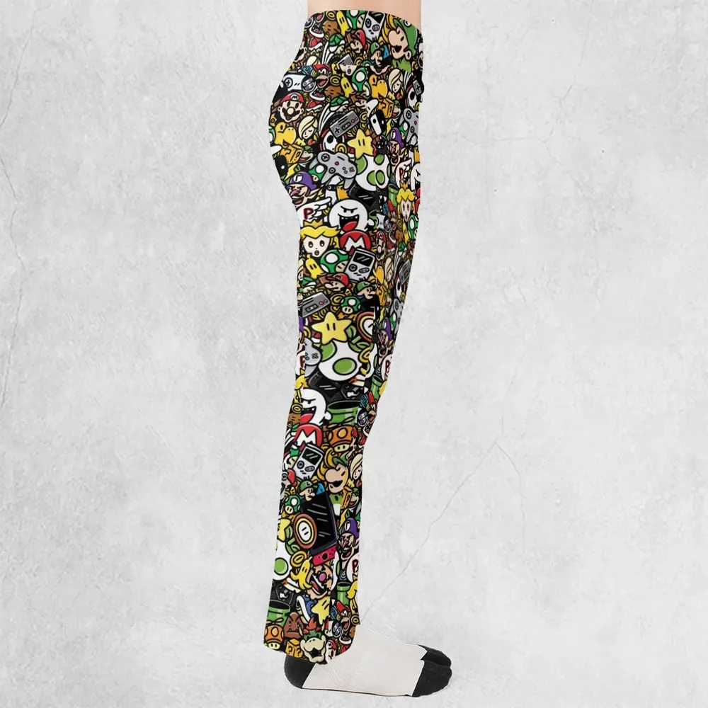 Super Mario Characters All In One Pattern Flare Leggings - 2