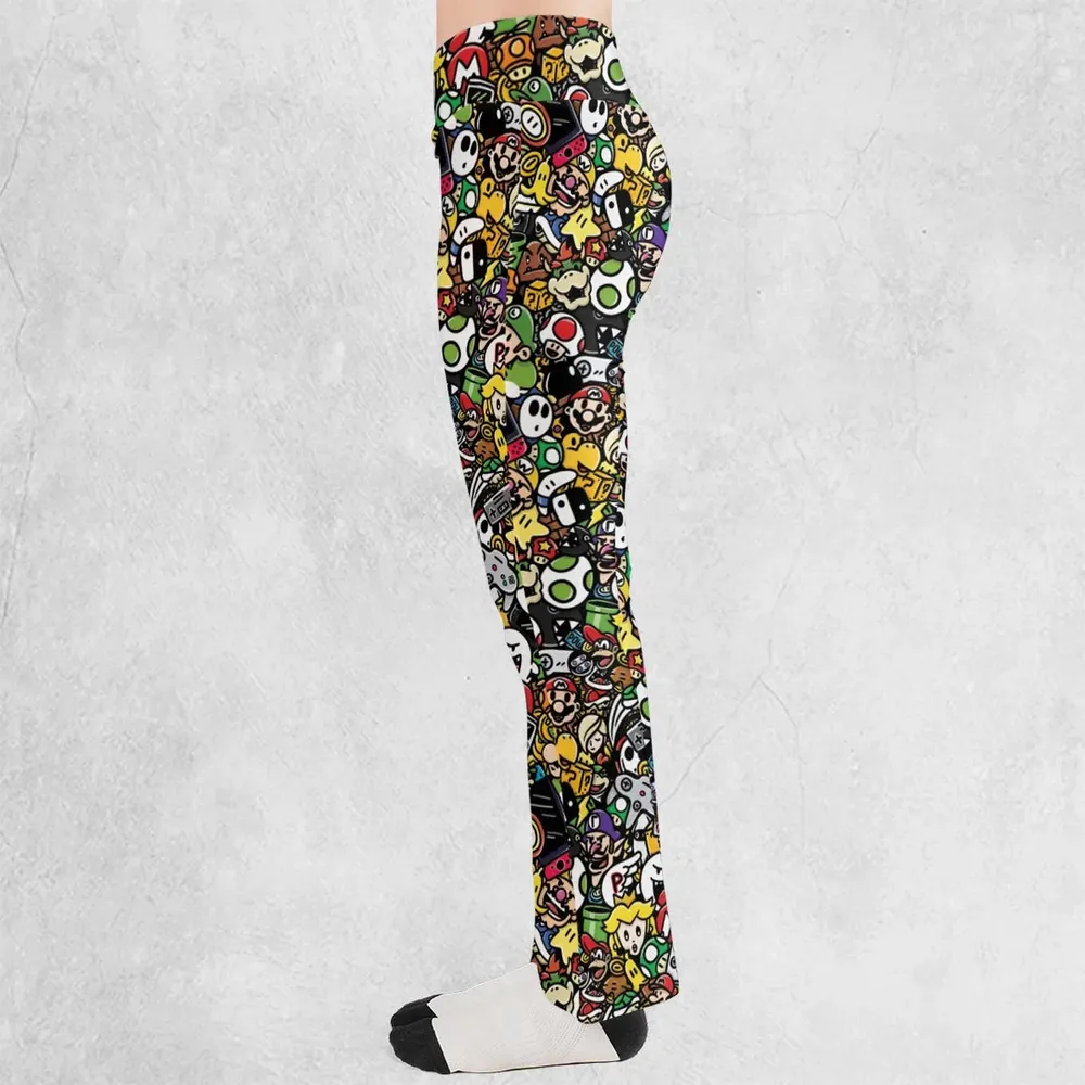 Super Mario Characters All In One Pattern Flare Leggings - 3