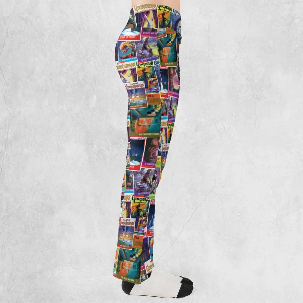 Goosebumps Monster Collage Pattern Flare Leggings - 2