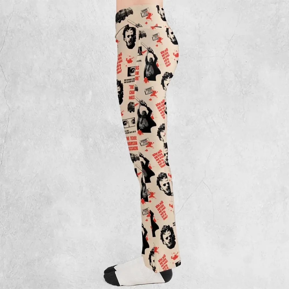 Leatherface The Texas Chainsaw Massacre Horror Pattern Flare Leggings - 3