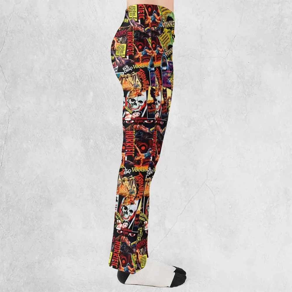 Fright Night Halloween Retro Horror Characters Collage Flare Leggings - 2