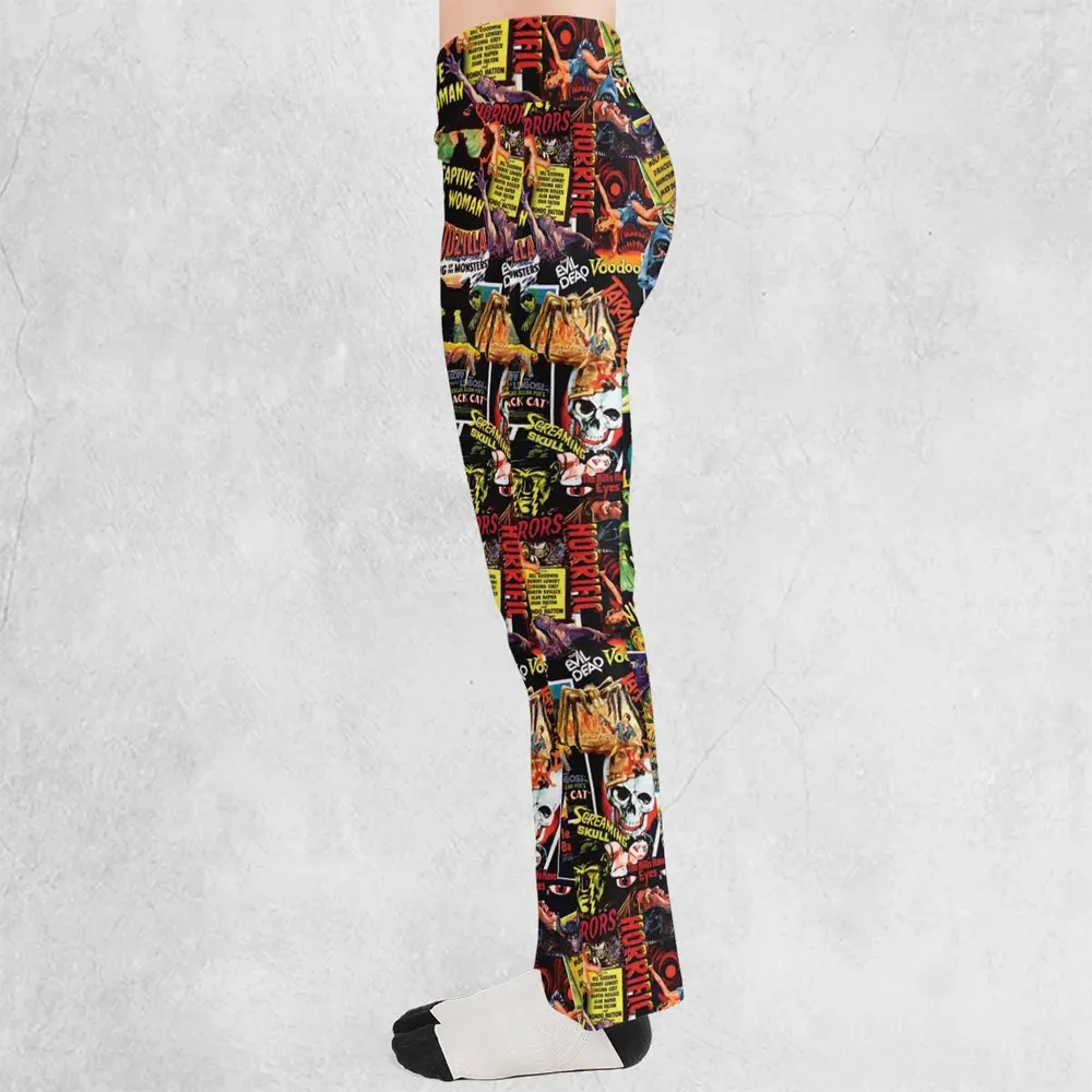 Fright Night Halloween Retro Horror Characters Collage Flare Leggings - 3