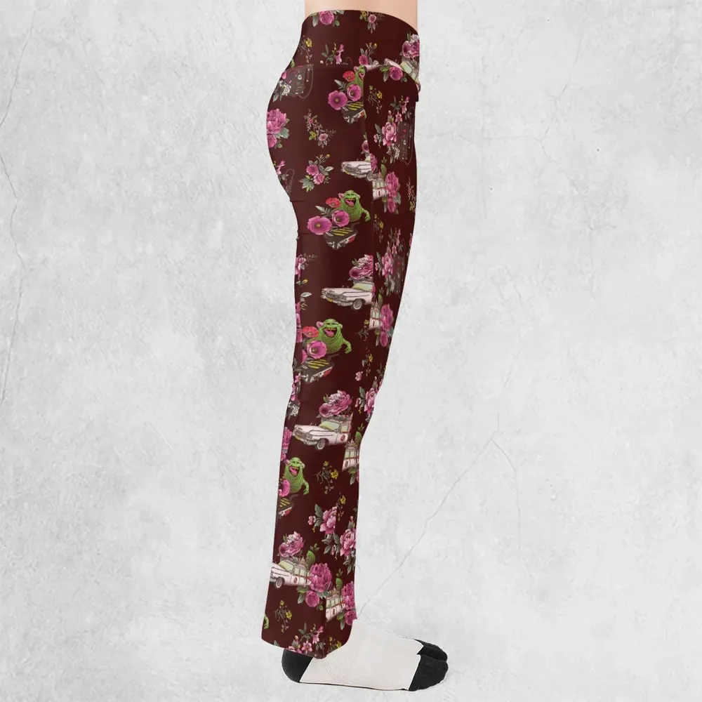 Slimer Ecto-1 Proton Pack Floral Ghostbusters Flare Leggings - 2