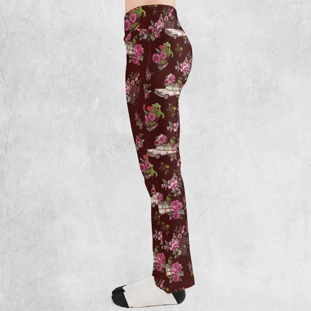Slimer Ecto-1 Proton Pack Floral Ghostbusters Flare Leggings - 3