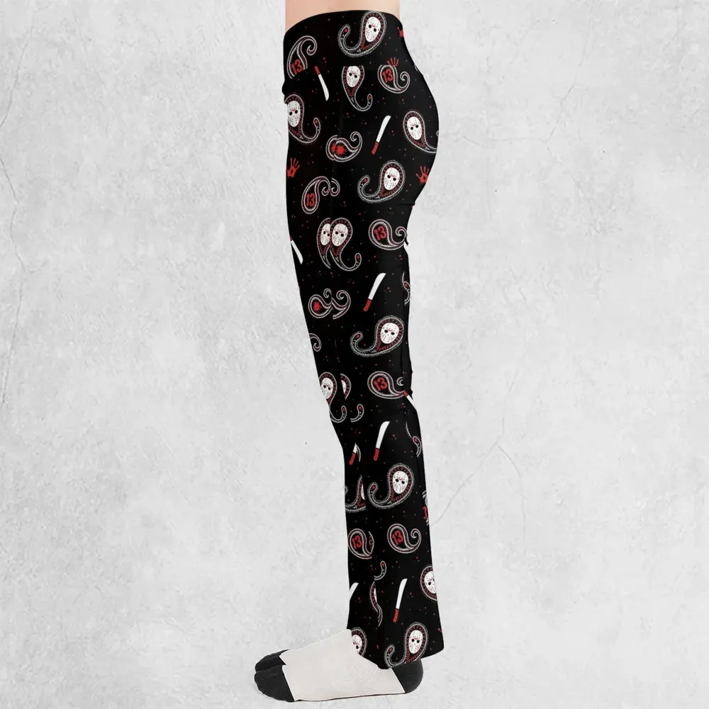 Jason Voorhees Friday The 13th Pattern Flare Leggings - 3