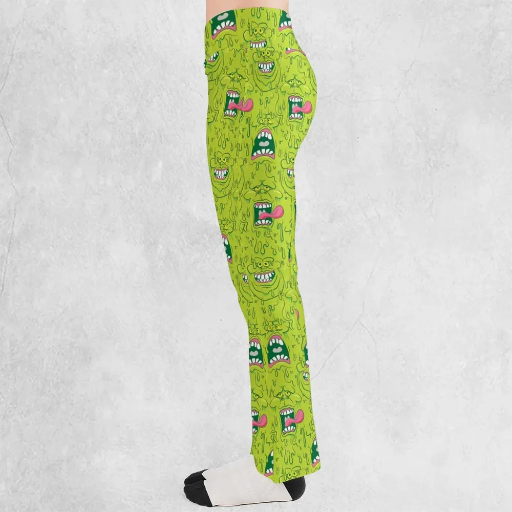 Funny Face Expression Slimer Ghostbusters Flare Leggings - 3