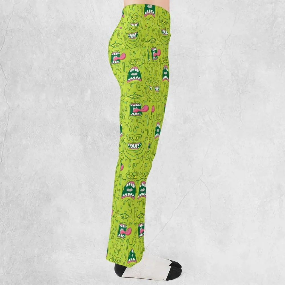 Funny Face Expression Slimer Ghostbusters Flare Leggings - 2