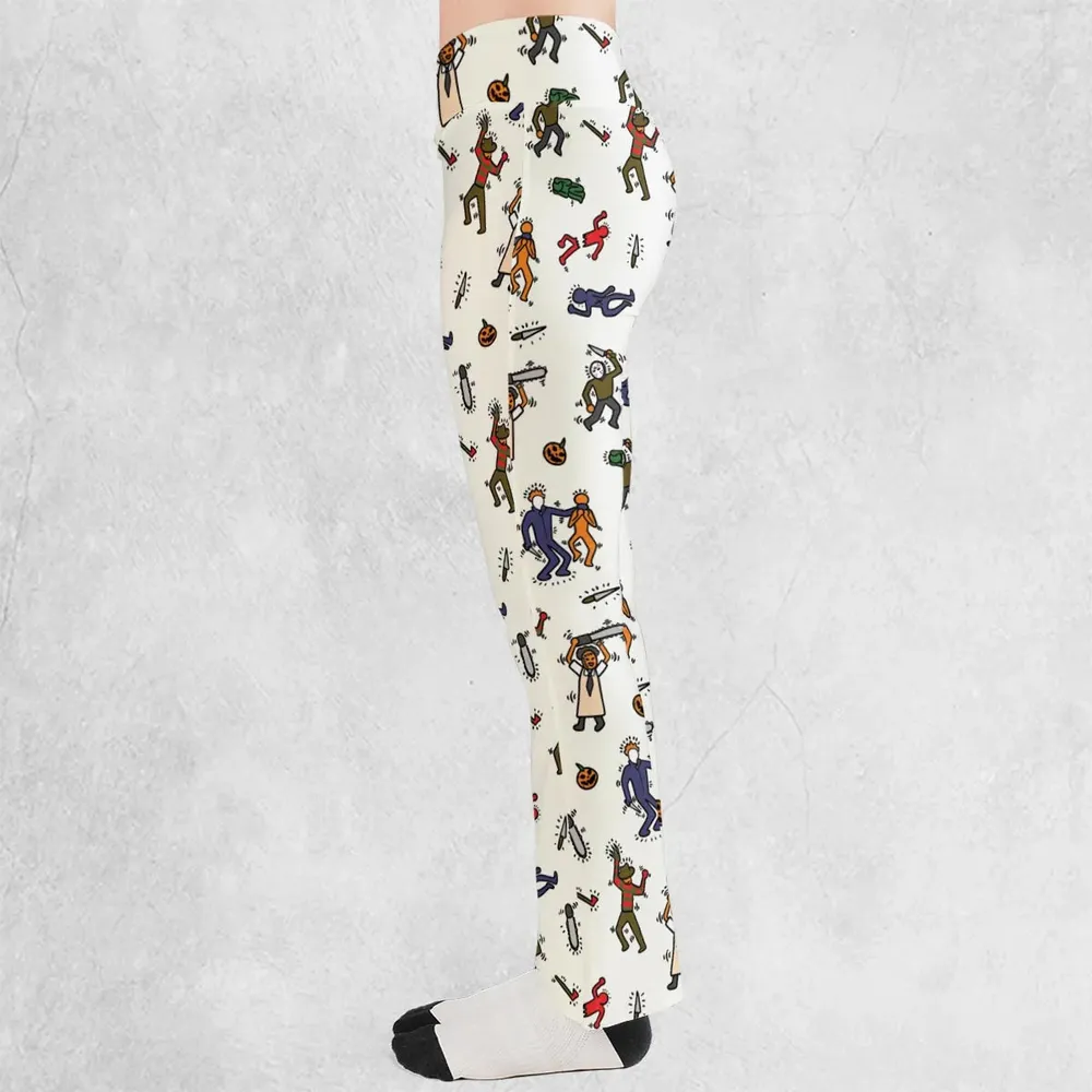 Horror Movie Pop Characters Pattern Flare Leggings - 3