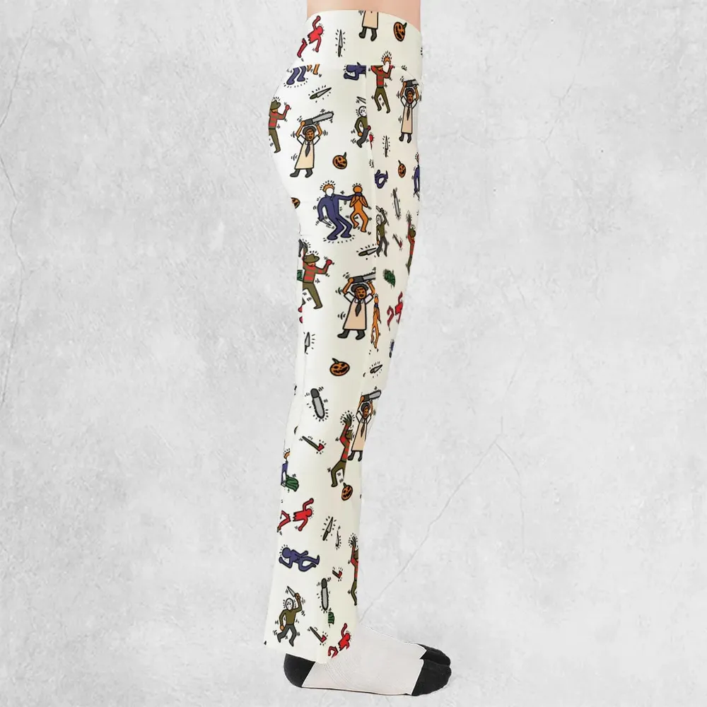 Horror Movie Pop Characters Pattern Flare Leggings - 2