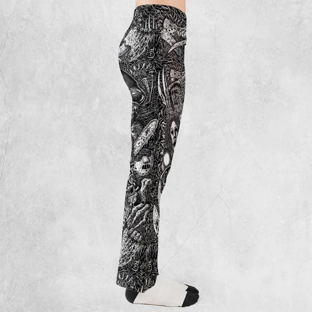 Horror Movie Assemblage Ghostface Xenomorph Pinhead Freddy Michael Myers Flare Leggings - 2