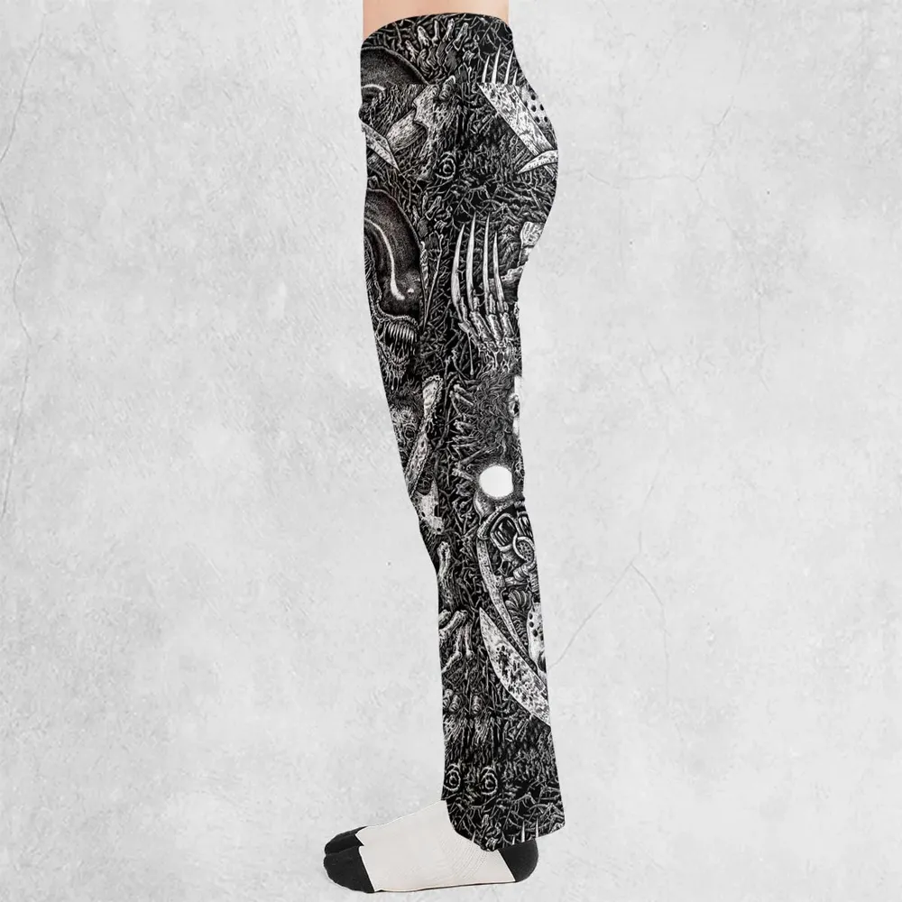 Horror Movie Assemblage Ghostface Xenomorph Pinhead Freddy Michael Myers Flare Leggings - 3