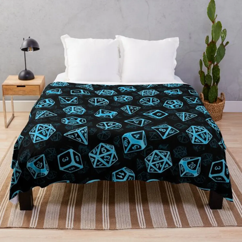DnD Dice Set Blue Fleece Blanket - 1