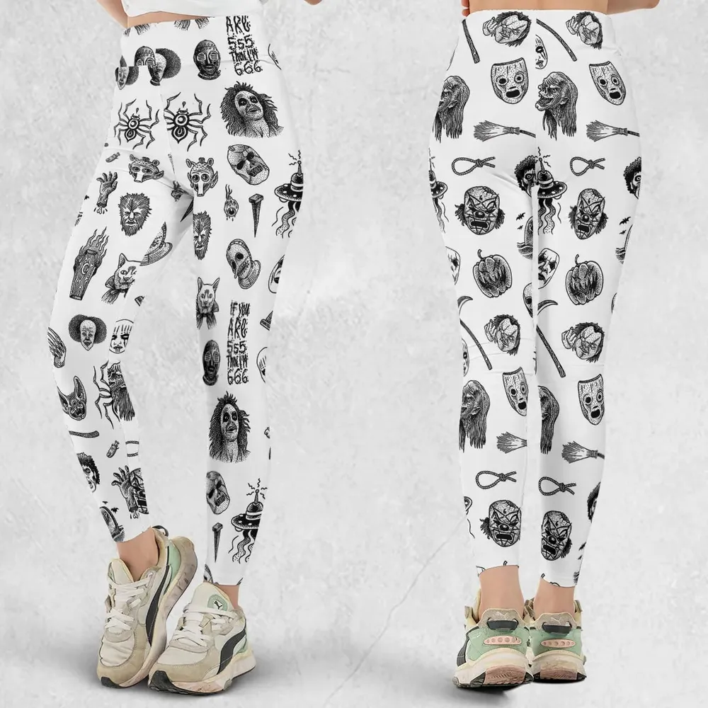 Cult Horror Characters Cryptkeeper Beetlejuice Chucky Fears of a clown Legging - 1