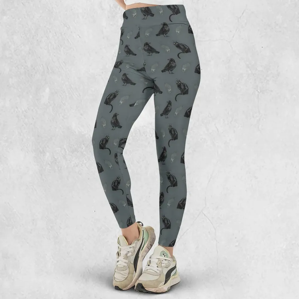 Cat and Raven Edgar Allan Poe Pattern Legging - 2