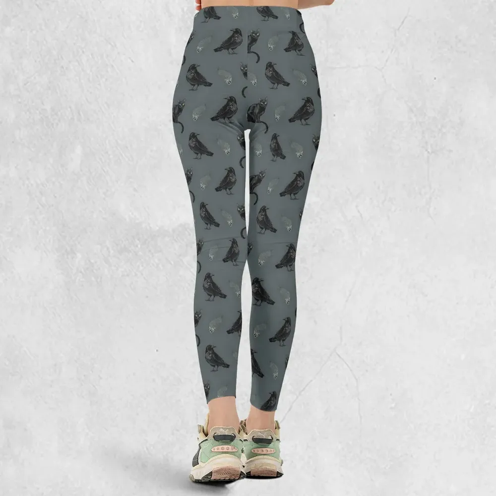 Cat and Raven Edgar Allan Poe Pattern Legging - 3