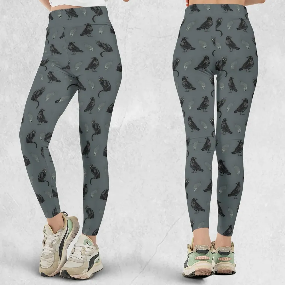 Cat and Raven Edgar Allan Poe Pattern Legging - 1