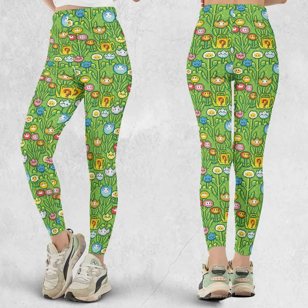 8bit Flower Garden Super Mario Pattern Legging - 1