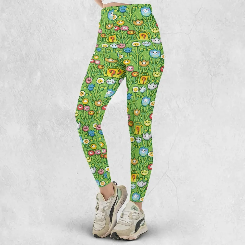 8bit Flower Garden Super Mario Pattern Legging - 2
