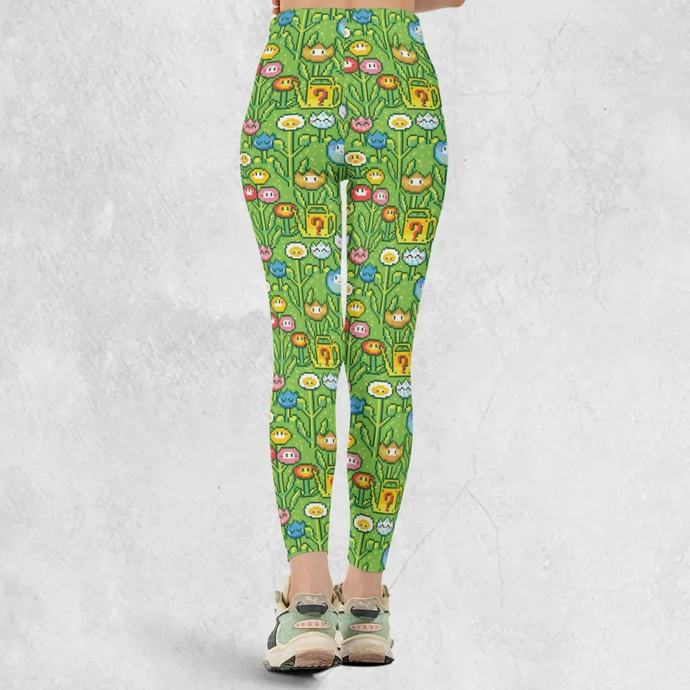8bit Flower Garden Super Mario Pattern Legging - 3