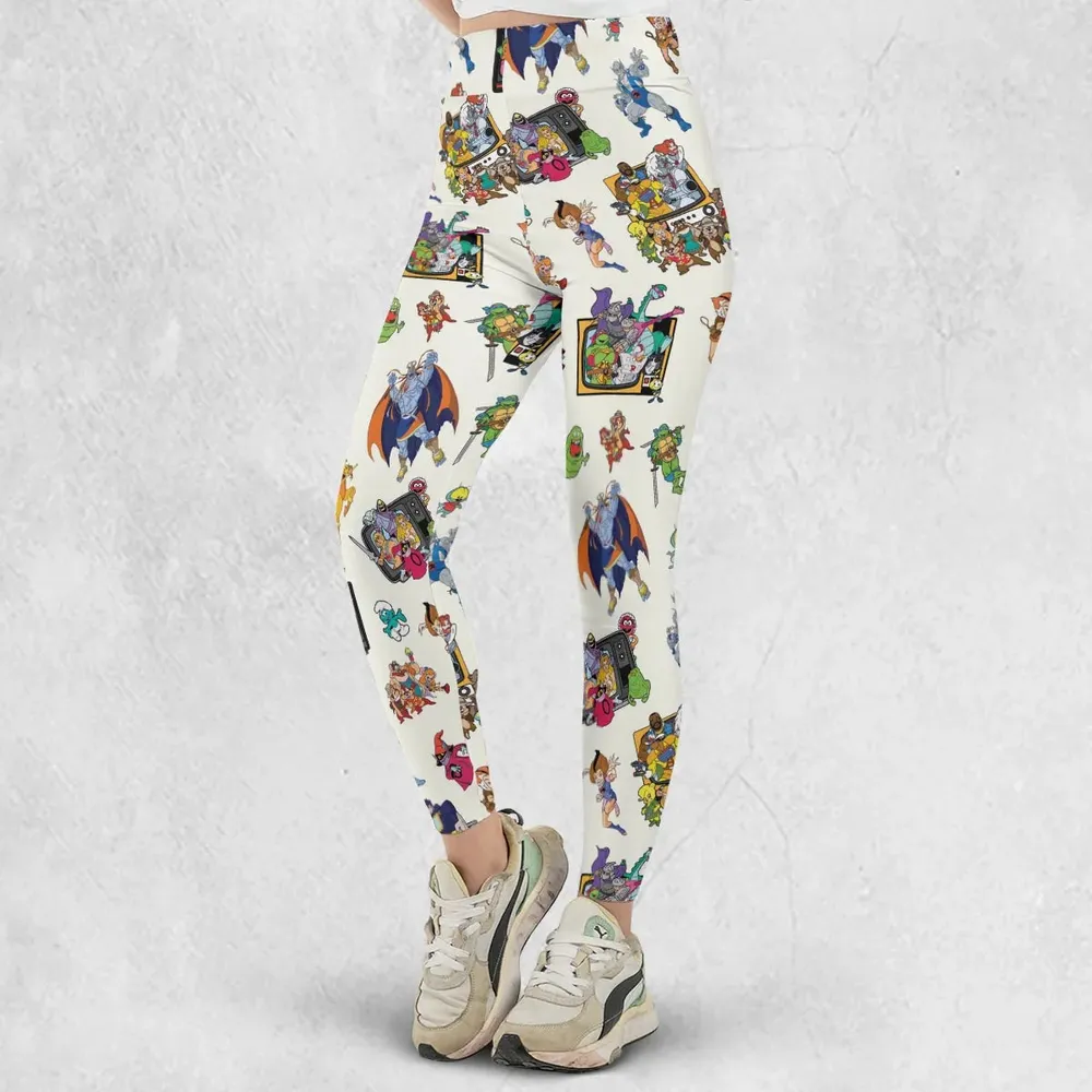 80s Famous Cartoon Characters Pattern Legging - 2