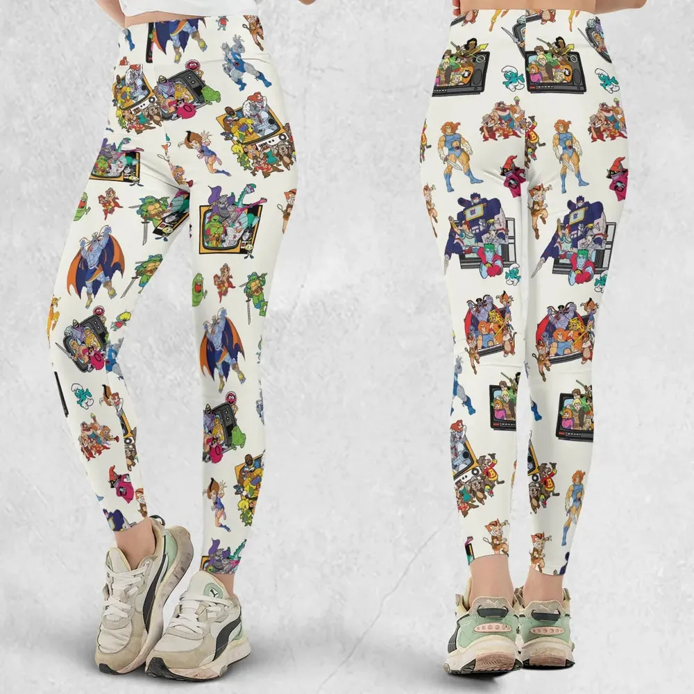 80s Famous Cartoon Characters Pattern Legging - 1