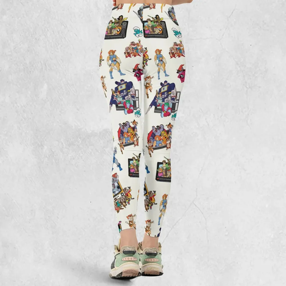 80s Famous Cartoon Characters Pattern Legging - 3