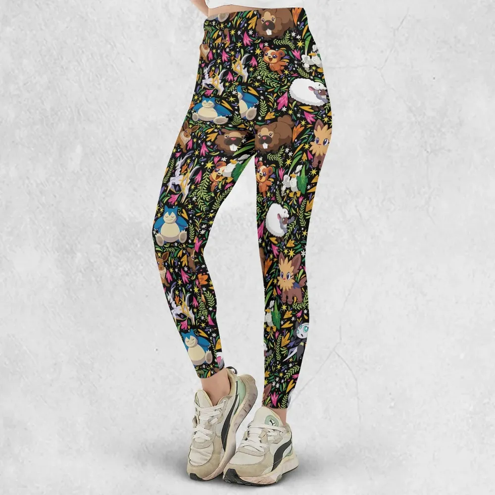 Floral Snorlax Bidoof Eevee Meloetta Pokemon Legging - 2