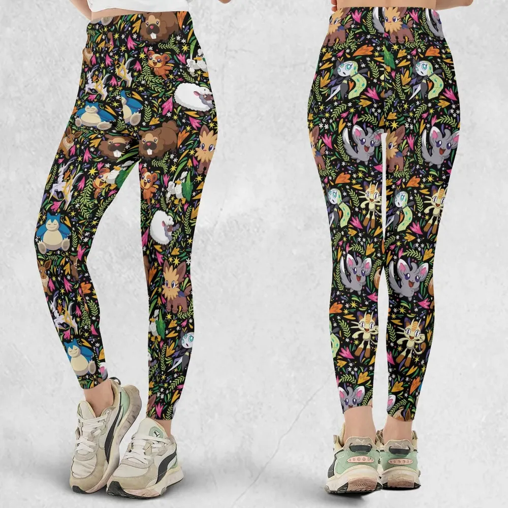 Floral Snorlax Bidoof Eevee Meloetta Pokemon Legging - 1