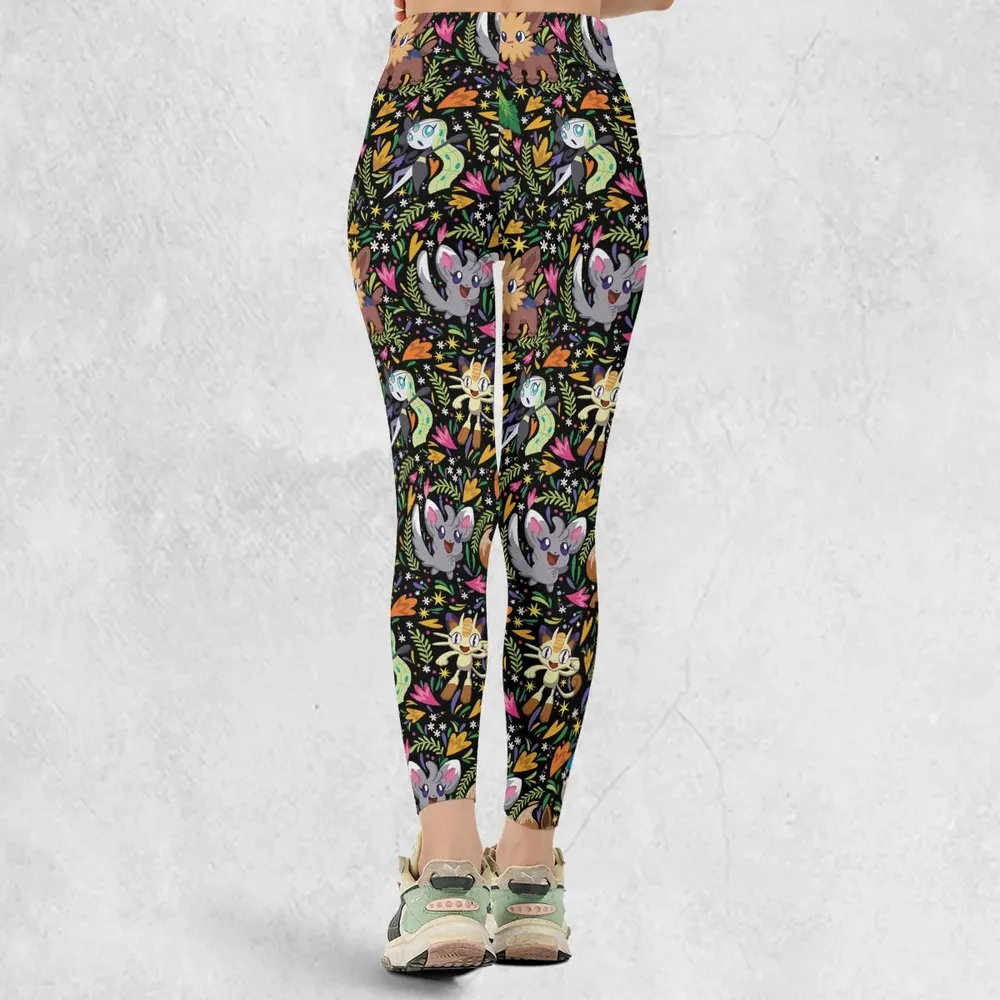 Floral Snorlax Bidoof Eevee Meloetta Pokemon Legging - 3